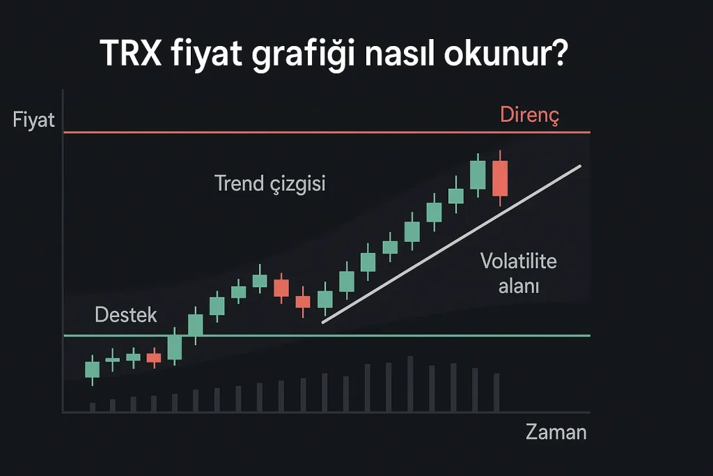 TRX fiyat grafiği nasıl okunur? Destek, direnç, trend çizgisi ve volatilite alanı görseli